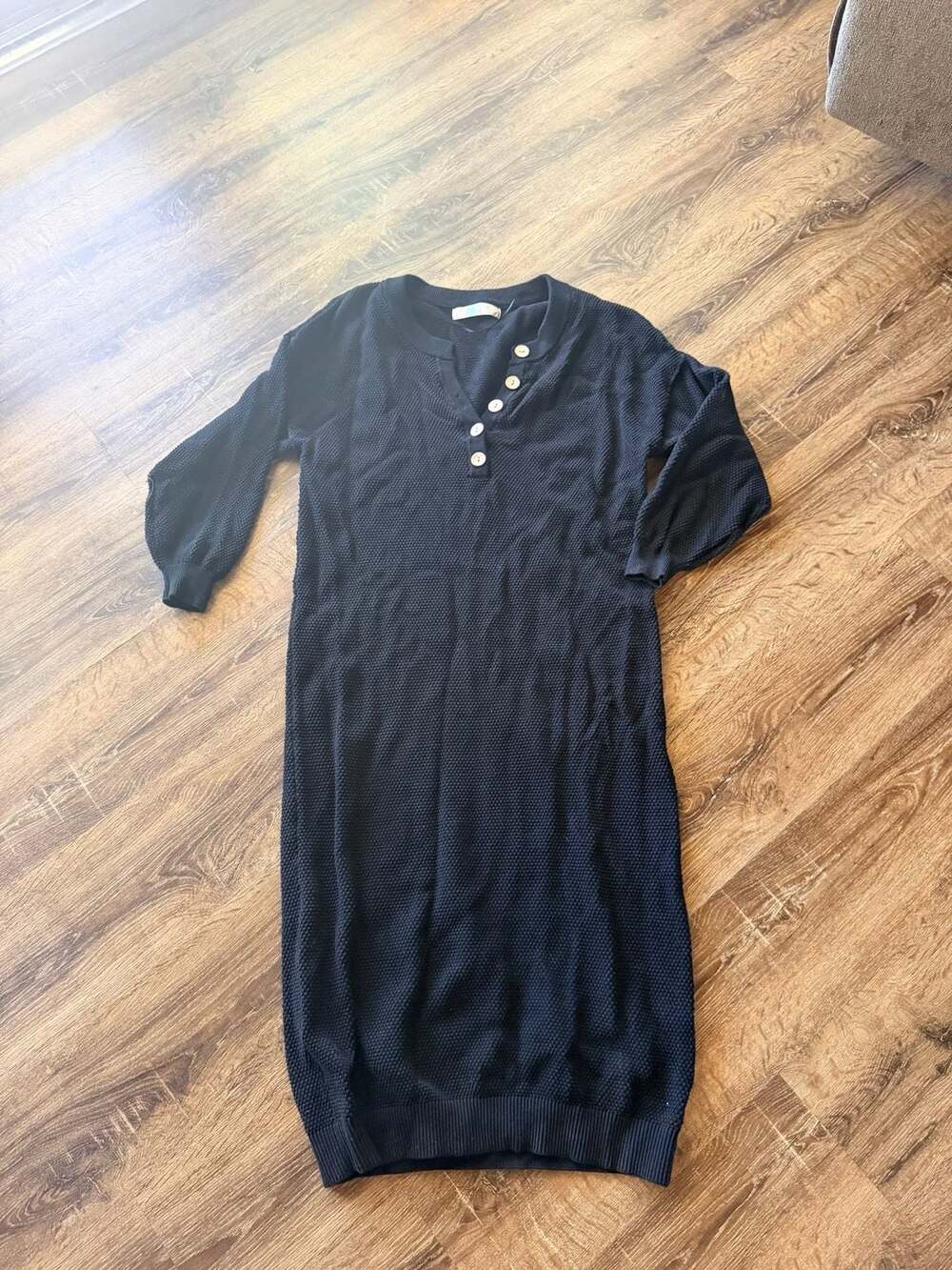 Free People Beach Hailee Black Waffle Knit Midi Dress